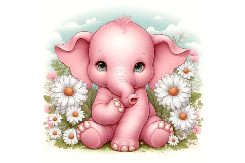 pink-baby-elephant-sitting