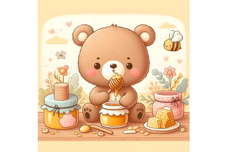 cute-bear-eats-honey