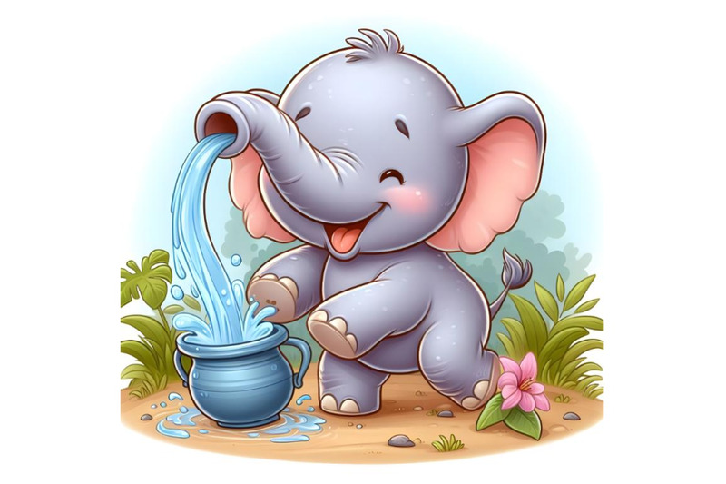 cheerful-elephant-pours-water