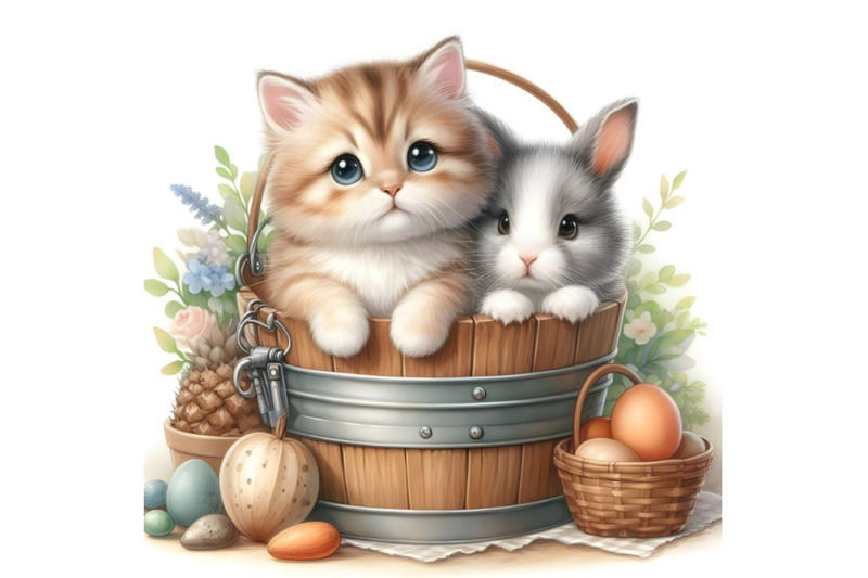 rabbit-and-kitten-in-a-bucket