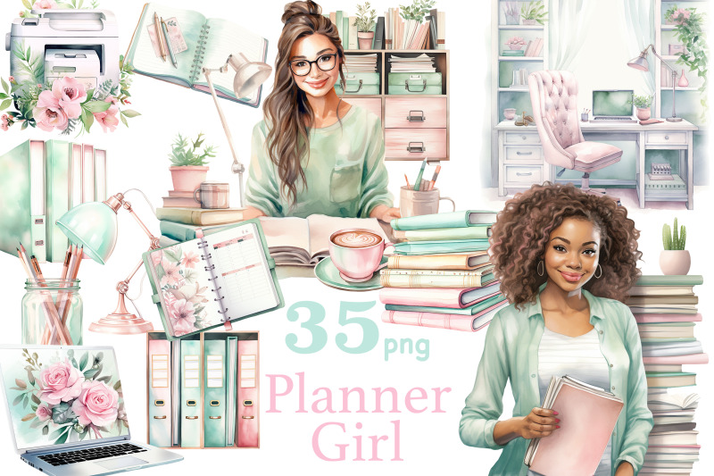 planner-girl-clipart-boss-babe-illustration-bundle