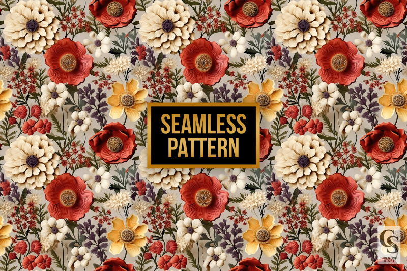 wild-3d-boho-flowers-seamless-patterns