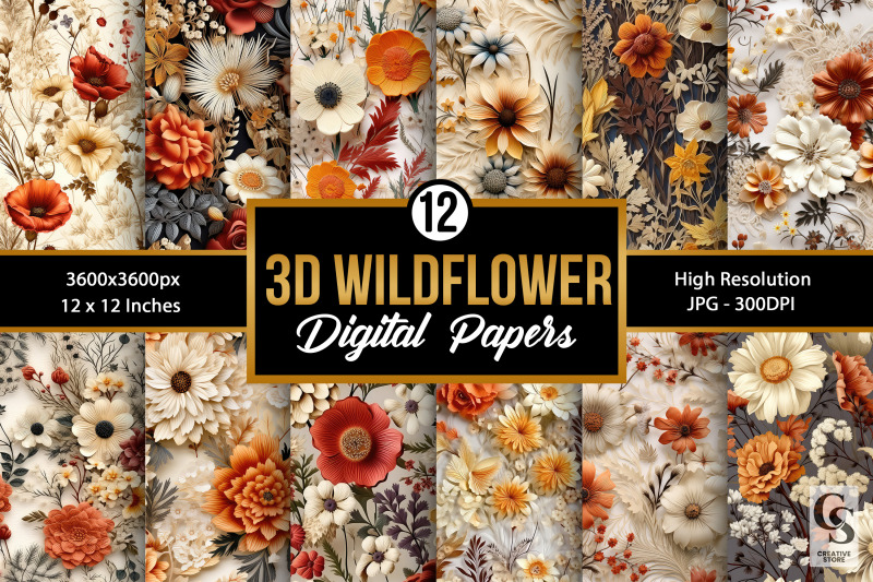 wild-3d-boho-flowers-seamless-patterns