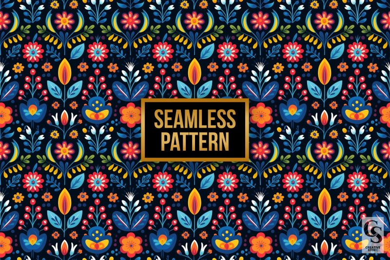 floral-folk-art-seamless-patterns