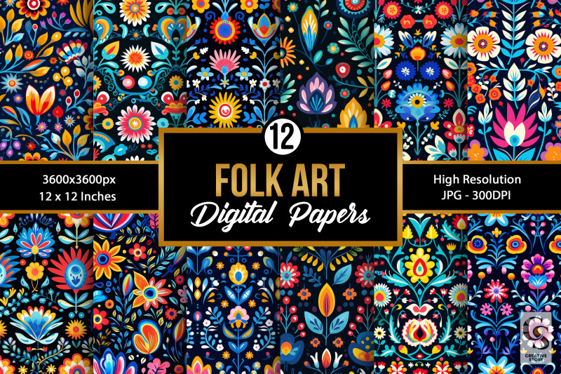 floral-folk-art-seamless-patterns