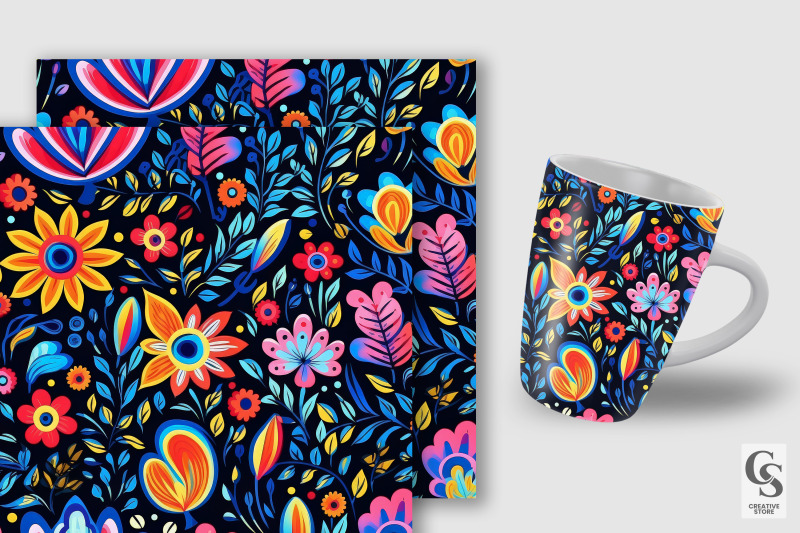 floral-folk-art-seamless-patterns