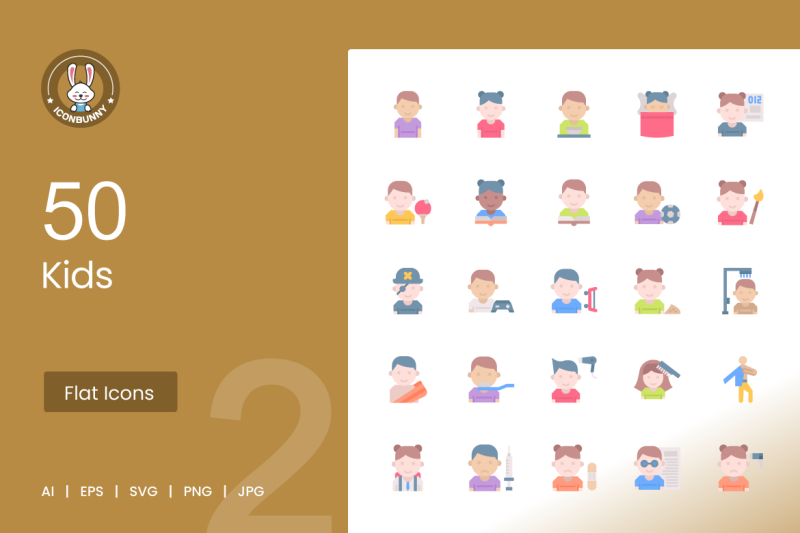 50-kids-flat-multicolor-icons