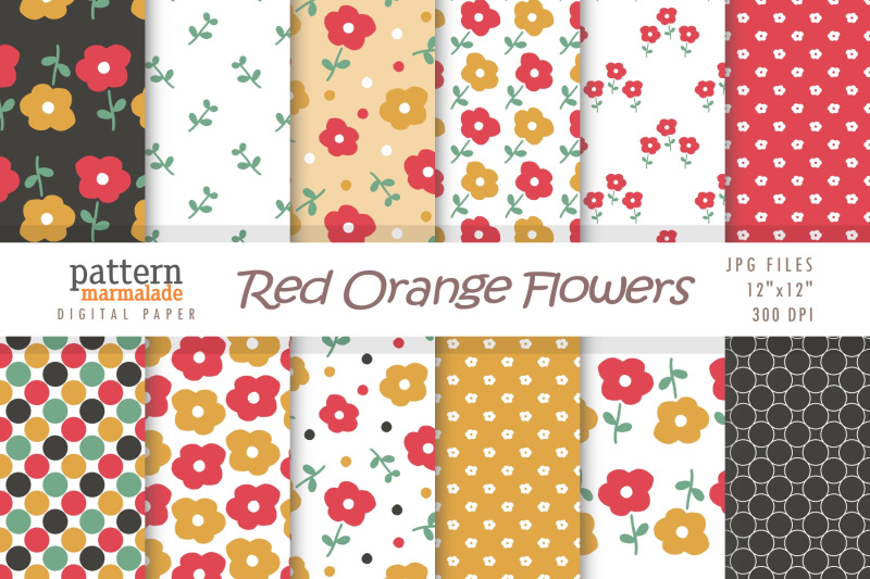 red-orange-flowers-digital-paper-flowers-pattern-bx002a
