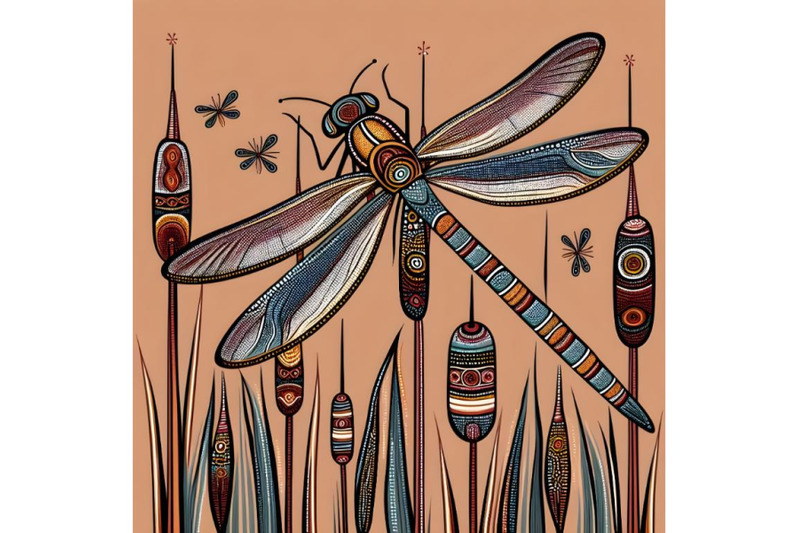 dragonfly-on-cattails-aboriginal-art