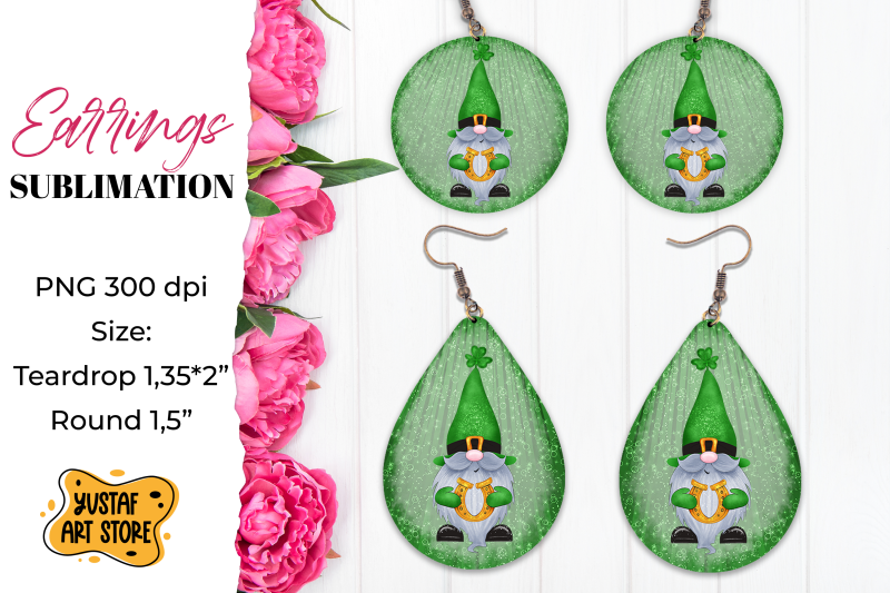 patrick-039-s-day-gnome-earrings-sublimation-teardrop-and-round