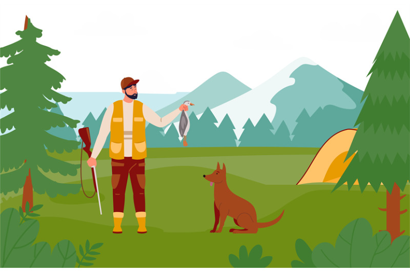 hunting-illustration-hunter-man-with-dog-in-wood