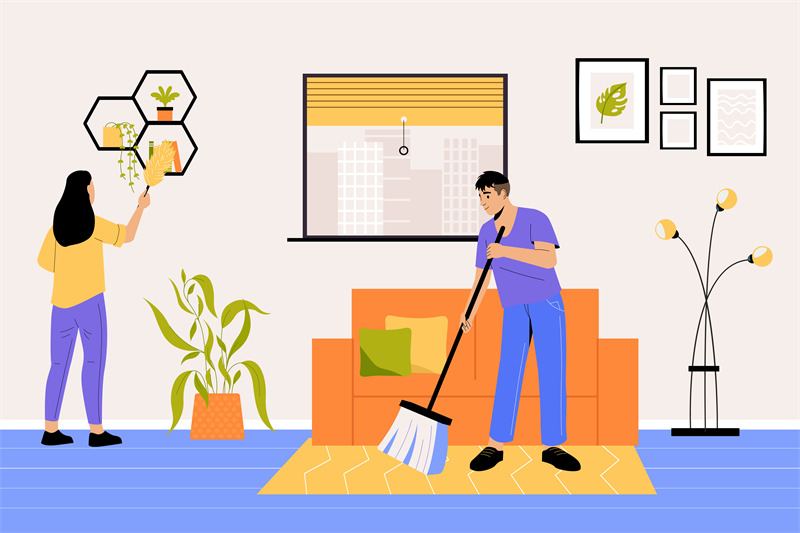 man-and-woman-doing-household-chores-domestic-activities