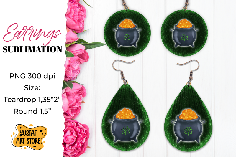 patrick-039-s-day-earrings-sublimation-teardrop-and-round