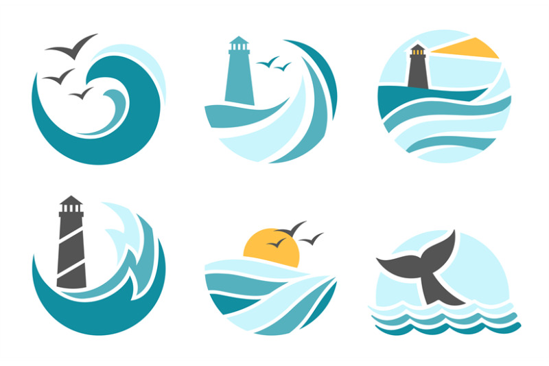 ocean-emblem-sea-waves-with-seagulls-lighthouse-icon