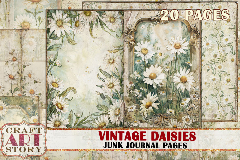 vintage-daisies-shabby-chic-junk-journal-pages-journal-kit