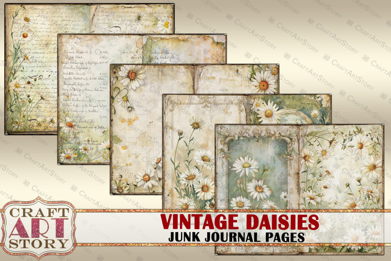 vintage-daisies-shabby-chic-junk-journal-pages-journal-kit