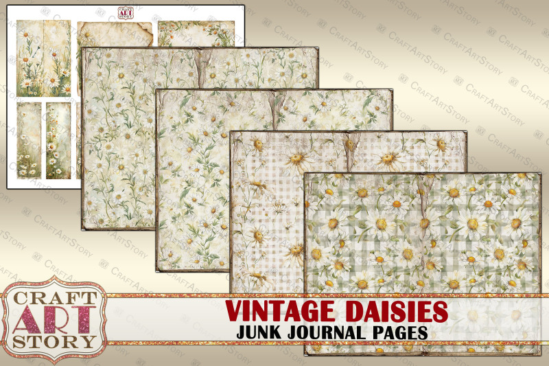 vintage-daisies-shabby-chic-junk-journal-pages-journal-kit