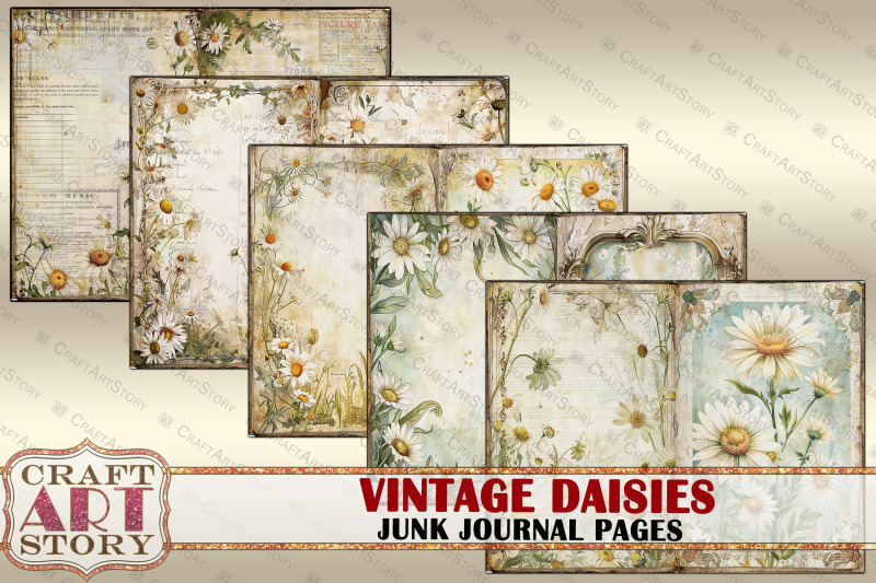 vintage-daisies-shabby-chic-junk-journal-pages-journal-kit