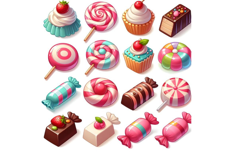 candies-set-on-white-background