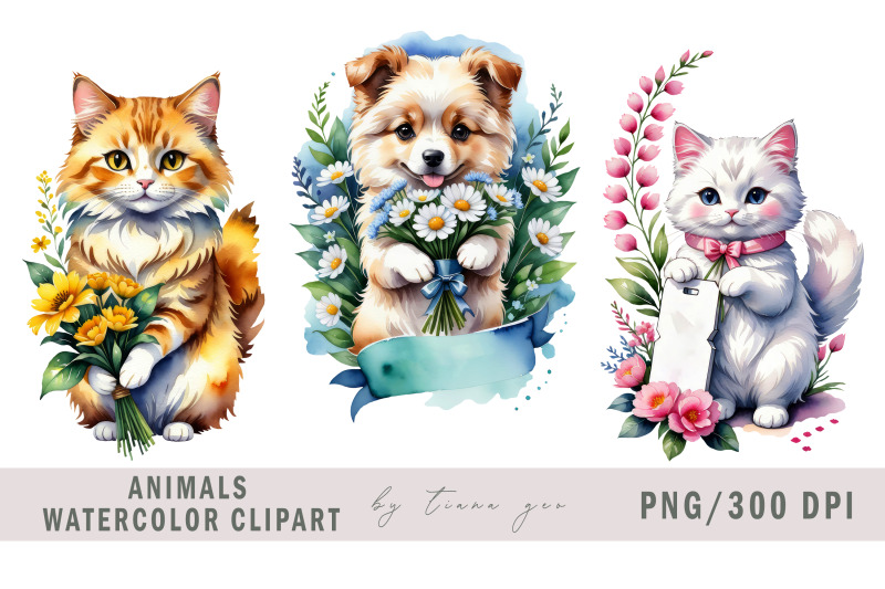 cute-dog-and-cat-with-flower-bouquet-clipart-3-png