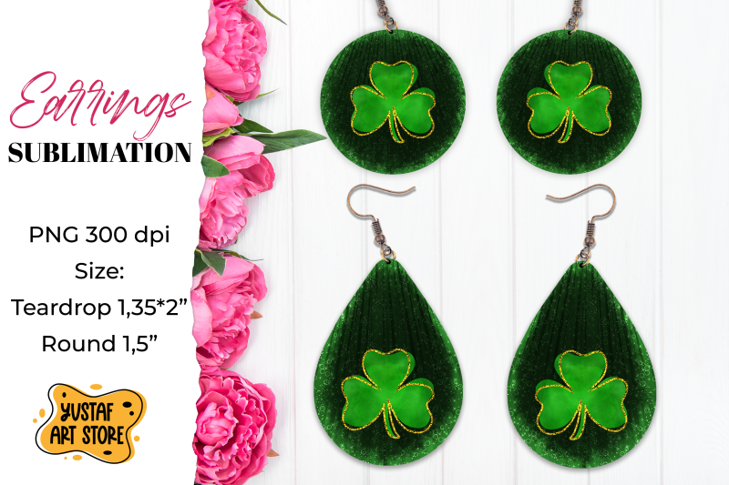 patrick-039-s-day-earrings-sublimation-teardrop-and-round