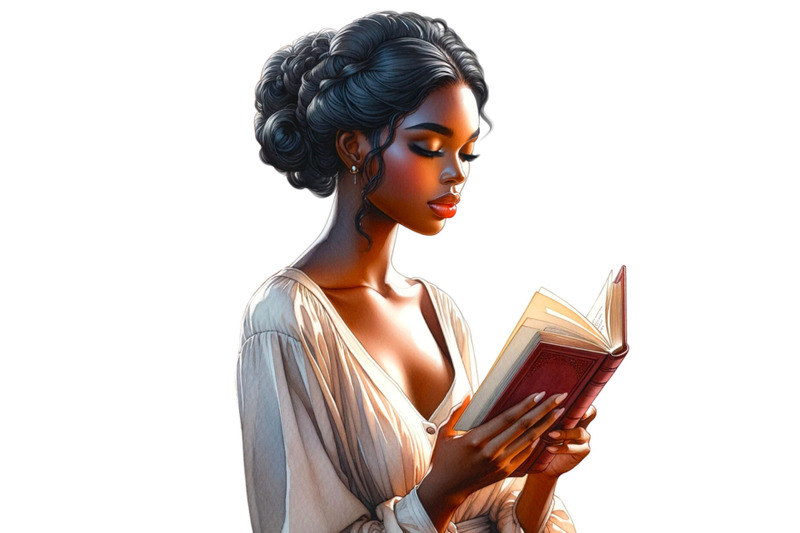 afro-girl-reading-clipart-melanin-book-lover-png