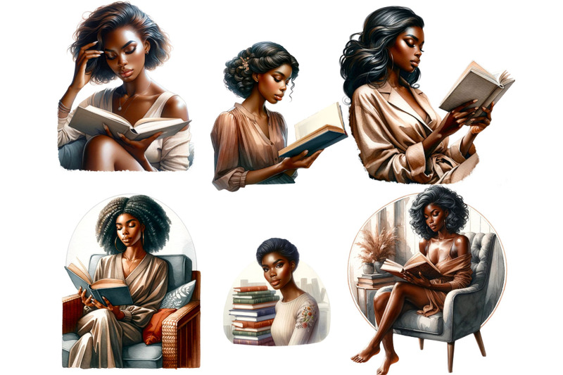 afro-girl-reading-clipart-melanin-book-lover-png