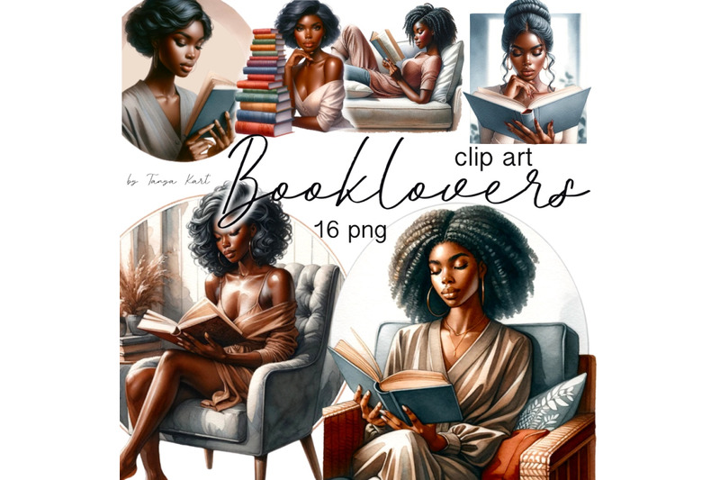 afro-girl-reading-clipart-melanin-book-lover-png