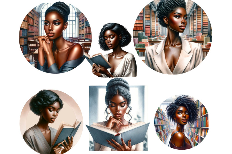 afro-girl-reading-clipart-melanin-book-lover-png