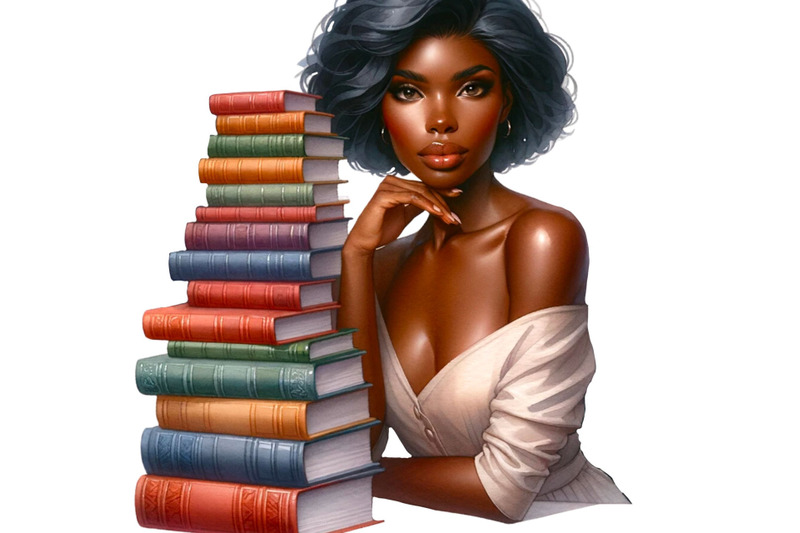 afro-girl-reading-clipart-melanin-book-lover-png