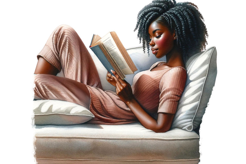 afro-girl-reading-clipart-melanin-book-lover-png