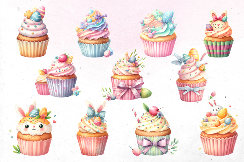 easter-cupcakes-watercolor-bundle-png-cliparts