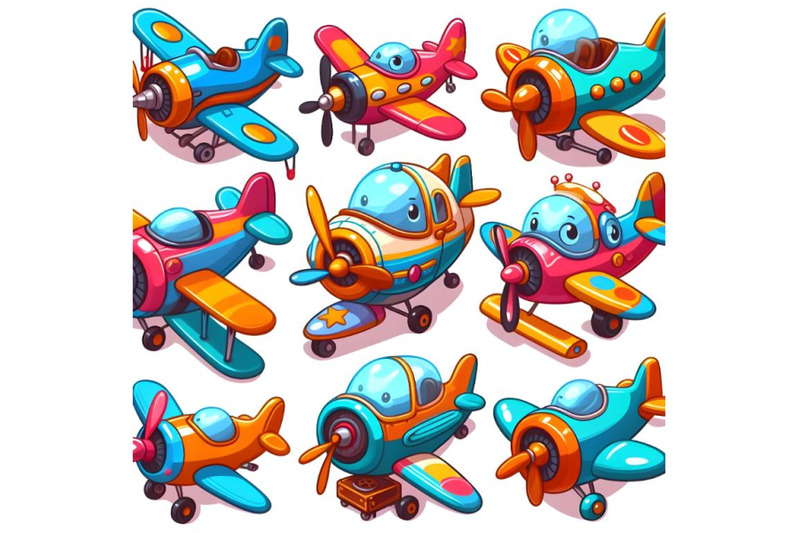 set-of-funny-vector-colorful-airplanes