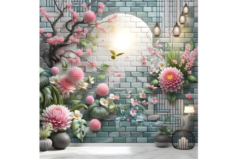 wall-bricks-and-pink-flowers