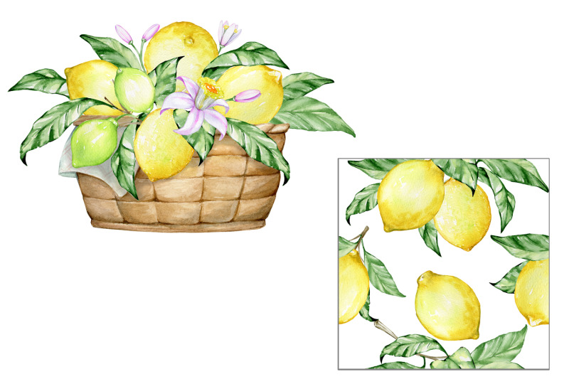 lemon-watercolor-clipart-seamless-summer-pattern-tropical-fruits-deco