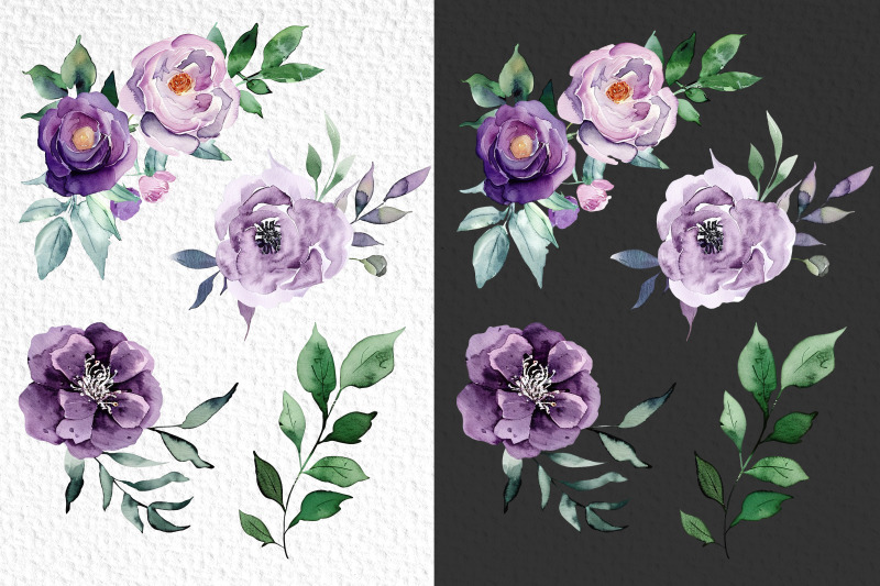 watercolor-purple-flowers-clipart-bundle-wedding-floral-elements-png