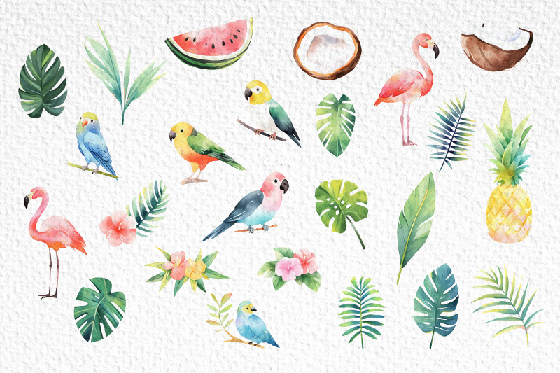 tropical-watercolor-clipart-bundle-tropical-elements-tropical-birds