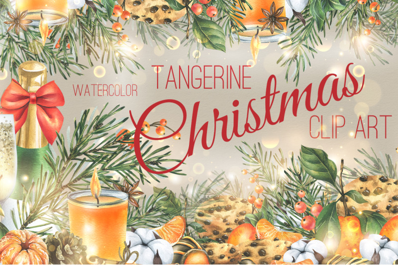 christmas-new-year-tangerine-watercolor-clip-art