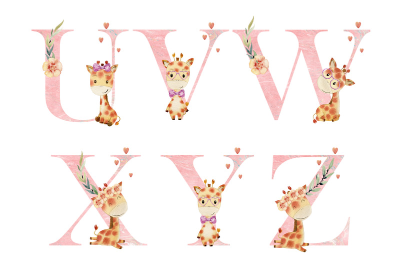 watercolor-alphabet-with-giraffes