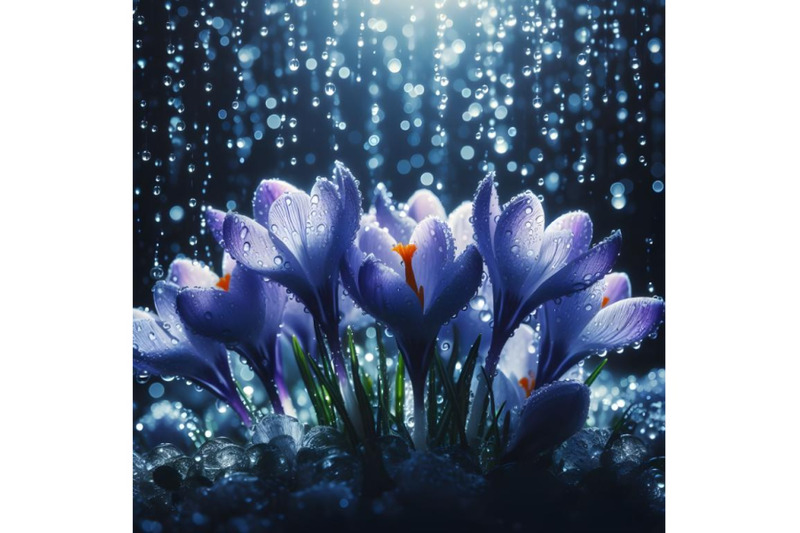 spring-flowers-of-blue-crocuses-in-drops-of-water