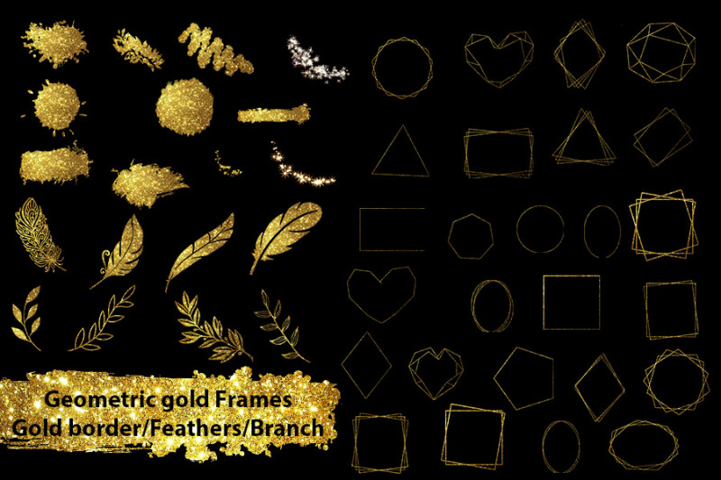 geometric-golden-frames-golden-texture-branch-feathers-svg