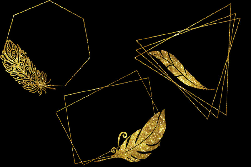 geometric-golden-frames-golden-texture-branch-feathers-svg
