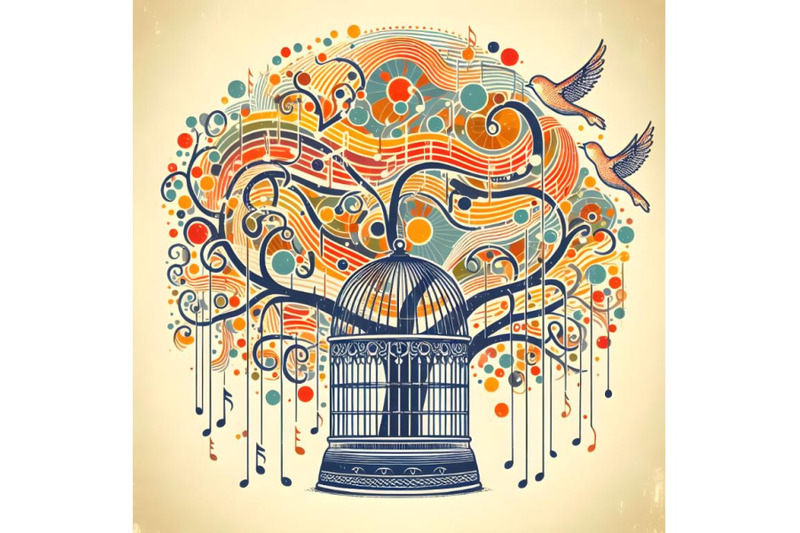 birdcage-on-abstract-musical-tree