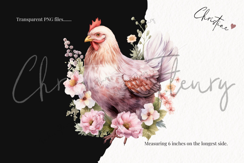 watercolor-pink-floral-chickens-clipart