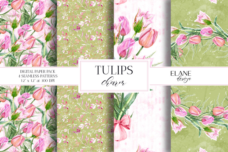 tulips-digital-paper-pink-spring-flowers-digital-background