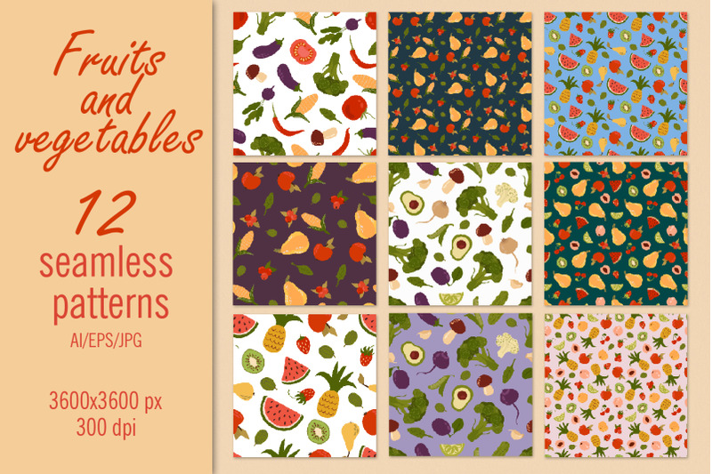 fruits-and-vegetables-paper-seamless-patterns