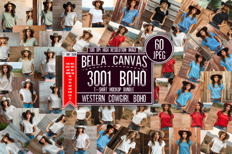 bella-canvas-3001-boho-t-shirt-mockup-bundle-western-cowgirl-boho