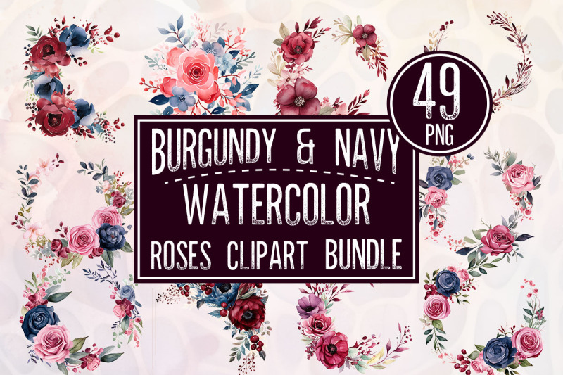 burgundy-amp-navy-watercolor-roses-clipart