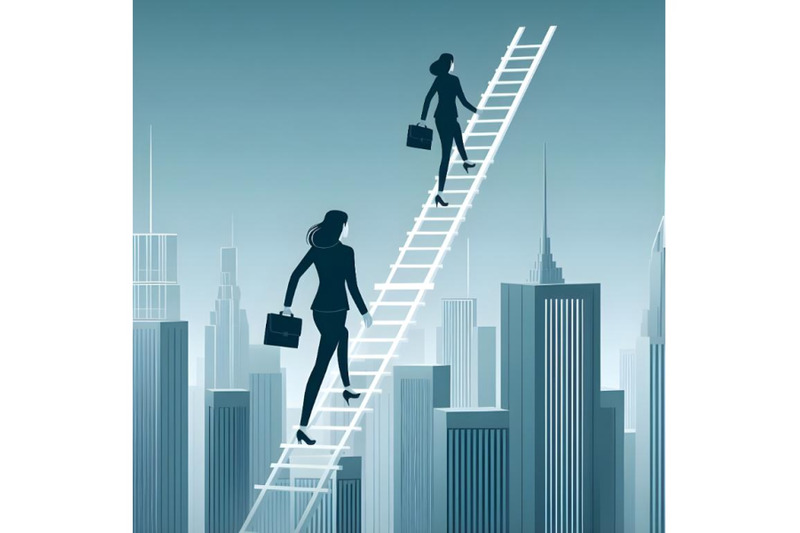 business-woman-climbing-corporate-ladder