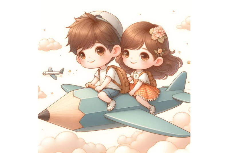 cartoon-boy-and-girl-on-a-pencil